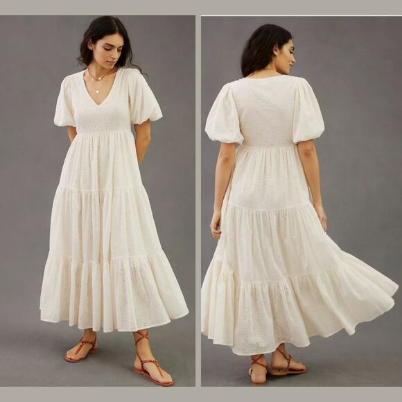 NWT MOTHER V-Neck Short Sleeve White Cotton Maxi Dress - Small - Picture 1 of 7